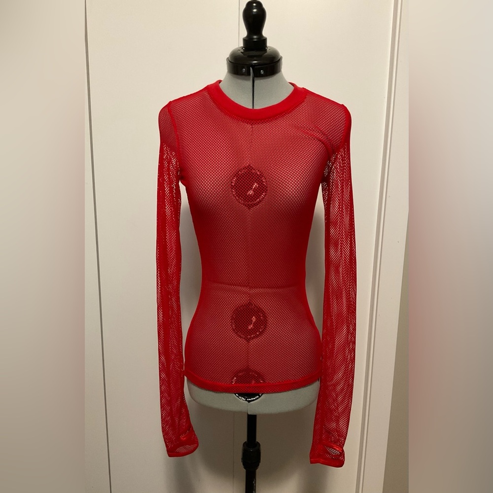 Dolls kill current mood red fishnet top with thumb holes size s